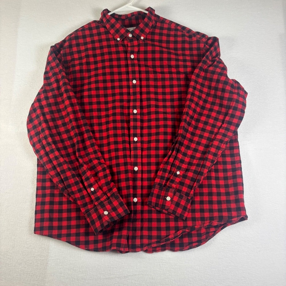 Old Navy Mens XXL Red Buffalo Check Everyday Shirt Regular Fit Built-In Flex